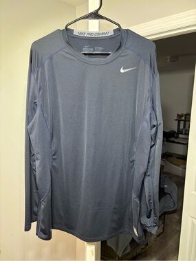 Nike Pro Compression Shirt Mens XL Long Sleeve Dri Fit Pro Combat Fitted Navy